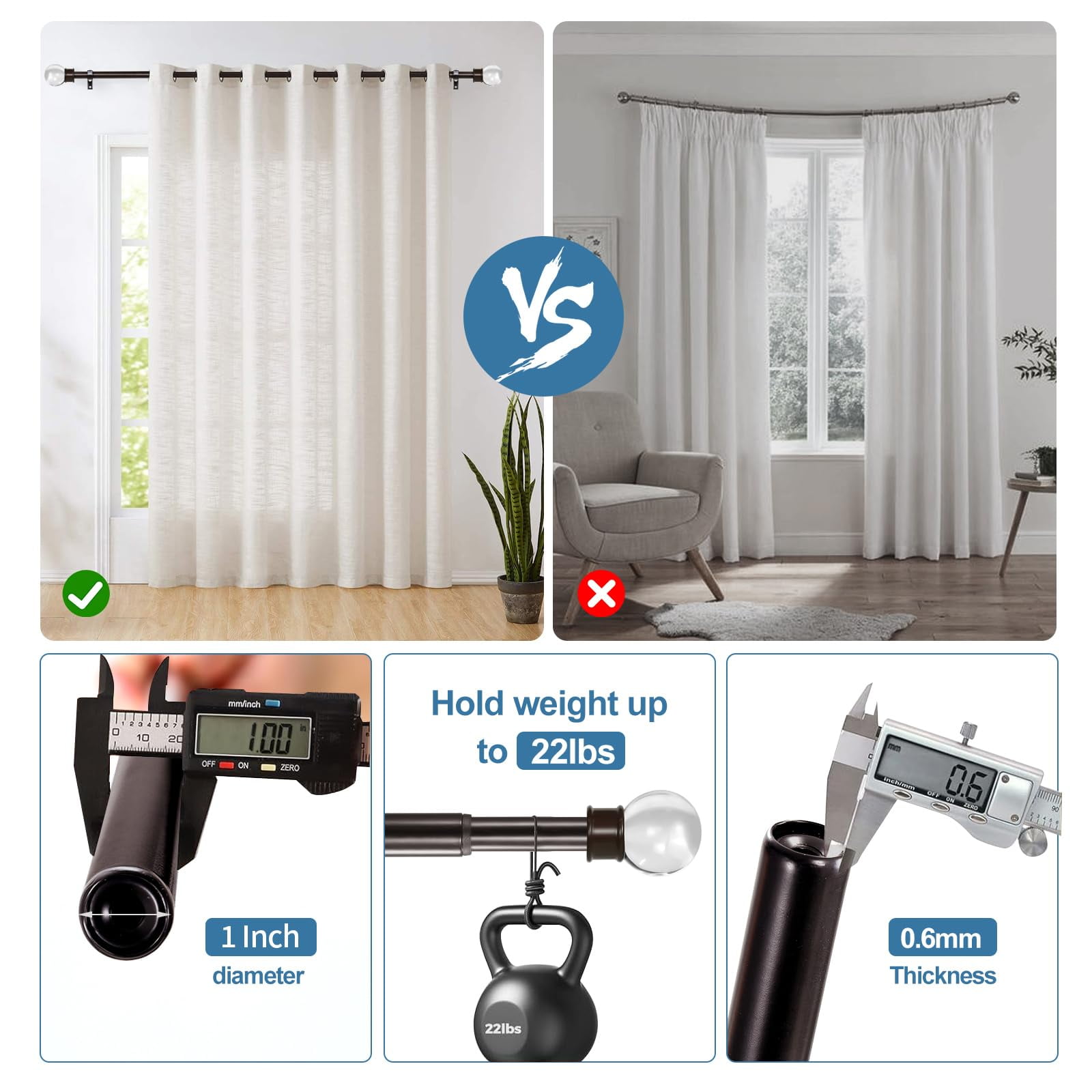 Urbanest Crystal Ball Adjustable Single Curtain Rod