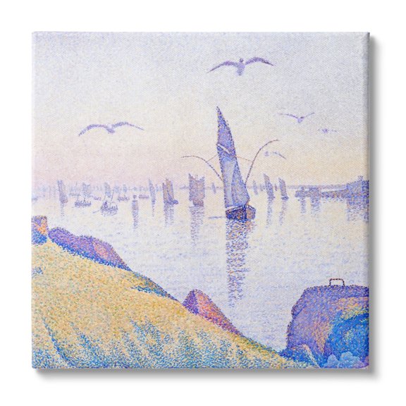 Stupell Industries Seagulls and Sailboat Coast Sunrise Morning Pointillism Painting, 24 x 24, Design by Steve Hunziker
