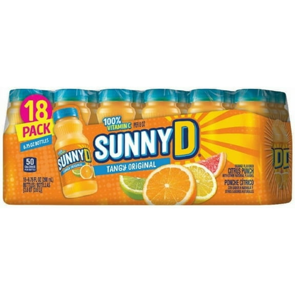 SUNNYD Tangy Original Orange Juice Drink, 18 Count, 6.75 FL OZ Bottles