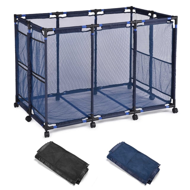 Yescom Pool Floats Storage Bin Mesh Rolling Cart 10 Wheels Metal Frame 49" L x 30" W x 61" H with Black Cover Net Replacement