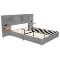 thumbnail image 4 of Euroco Upholstered Queen Size Platform Bed with Storage Shelves, USB Charging Station and Pillows, Gray, 4 of 12