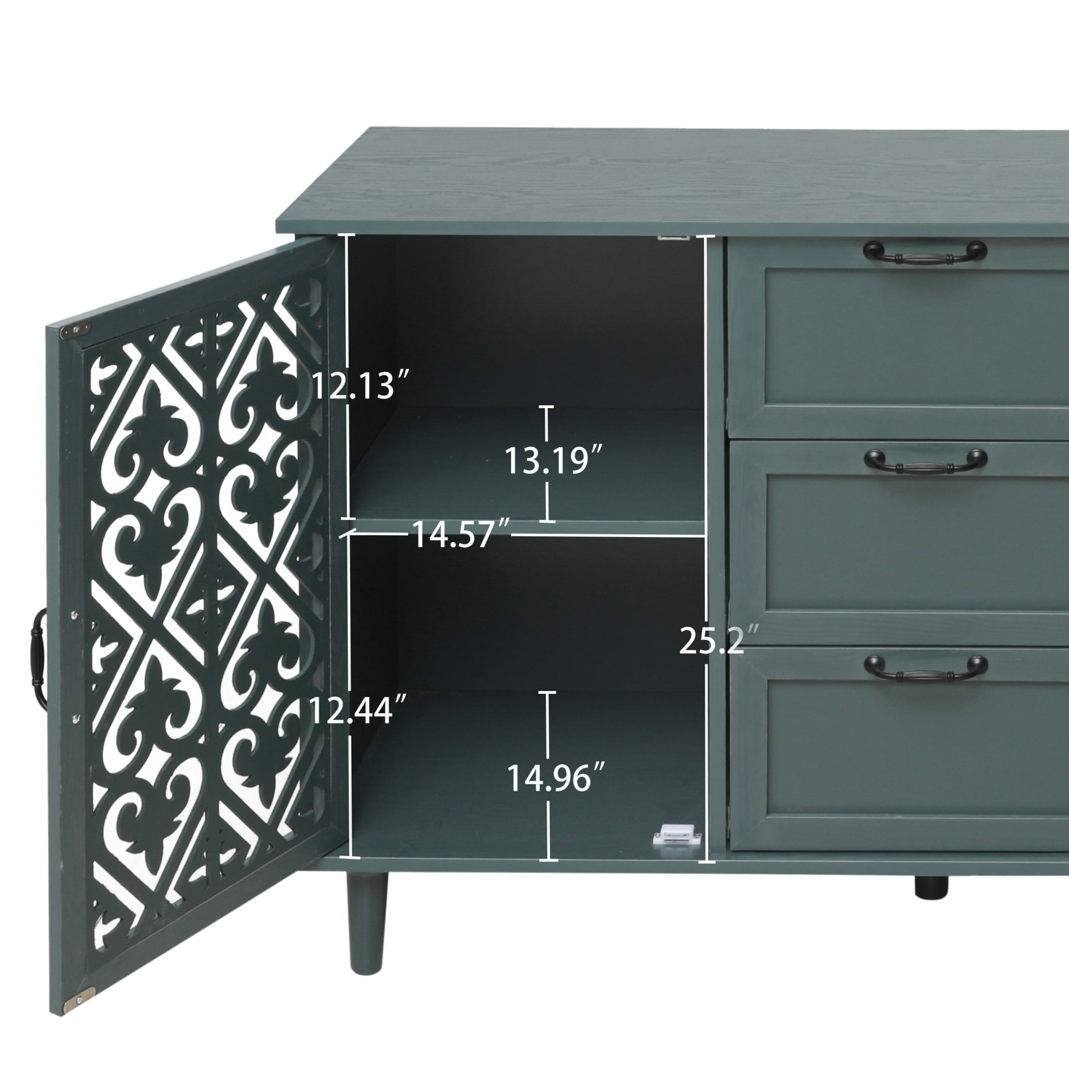 Eleanor American Design Storage Cabinet with Symmetrical Pattern, Dressers with 2 Doors, 3 Drawers and Solid Wood Legs, Dark Green