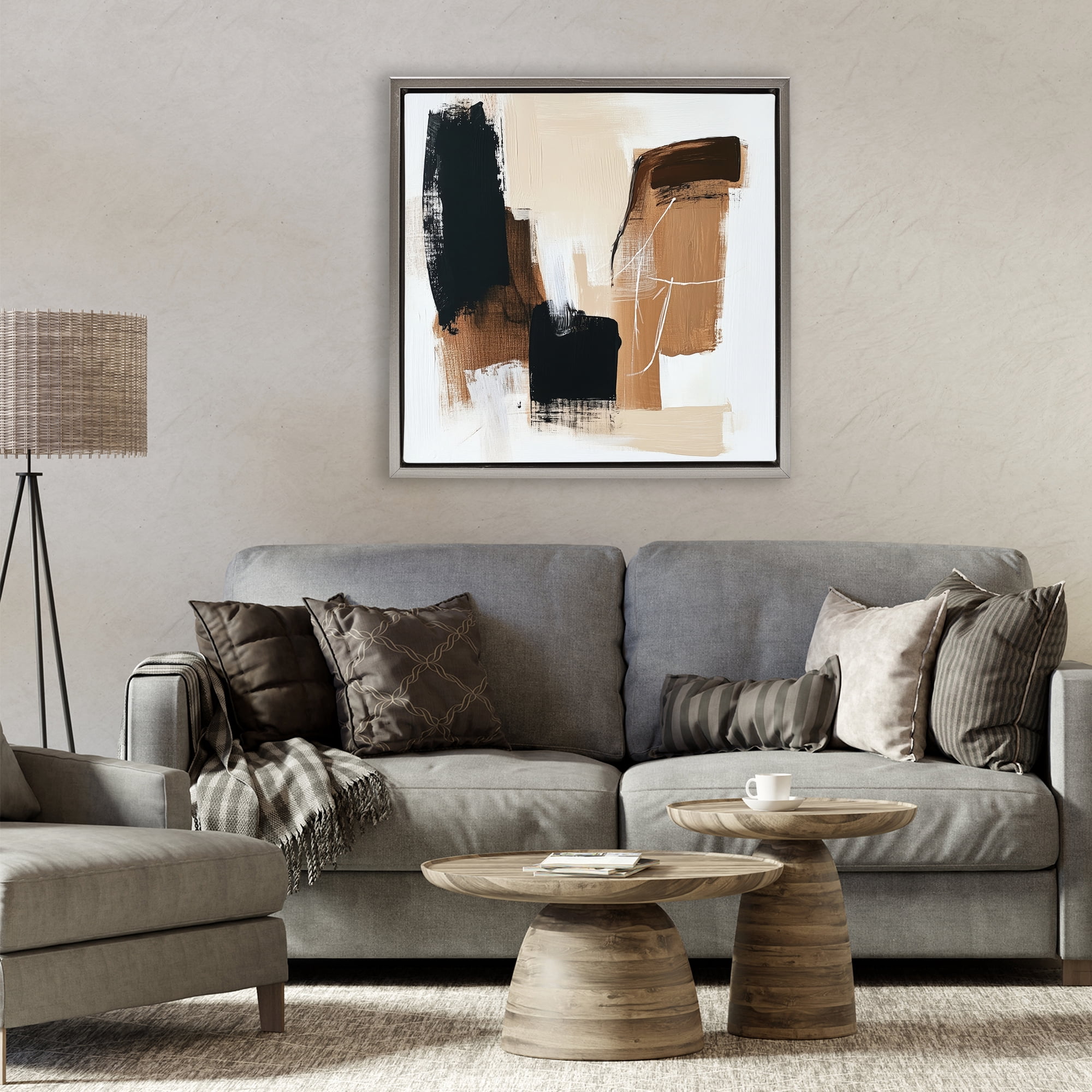 Stupell Industries Earthy Hues Neutral Balance Gray Framed Floater Canvas Wall Art, design by Petal Prints Design