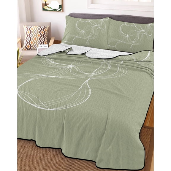 Sage Green King Size Down Alternative Comforter, Lightweight Comforter Quilt Bedding Set with Pillow Shams Minimalist Abstract Modern White Art All Seasons Bed Comforter Duvet Insert 96"x106"