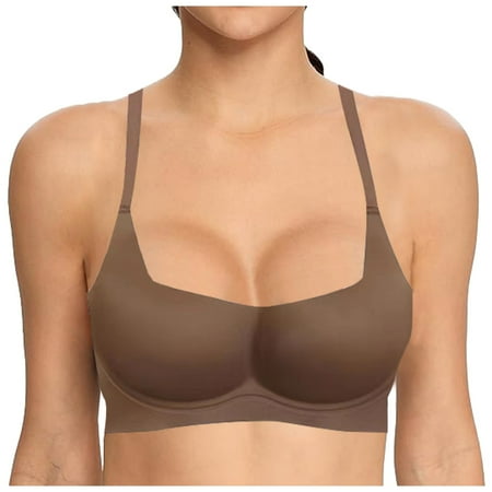 YHGFVOKJ Bras for Women Stretch Lightly Lined Comfort No Underwire Seamless Bralettes Wireless Underwear Soft Push-up Bra T Shirt Bra Coffee M