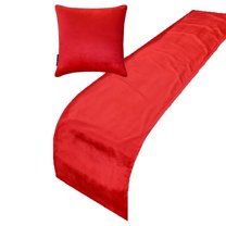 The HomeCentric King / Queen / Twin Red Decorative Bed Runner CA King 86"x18" Bed Runner WITH Two Pillow Cover, Velvet Bed Scarf on Velvet fabric - Red Velvet Plush