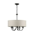 thumbnail image 5 of Drum Shade Collection Five-Light Matte Black Harvest Linen Shade Farmhouse Chandelier Light, 5 of 14