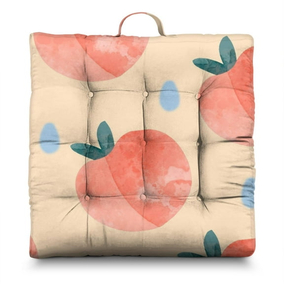 Peach Meditation Pillow 22x22 Inch Large Floor Cushion Soft Dutch Velvet Seat for Yoga & Lounge Kawaii Pink Peach Fruit Pattern (Juicy Sweet Summer Aesthetic Cute Cartoon Design for Peach Lovers)