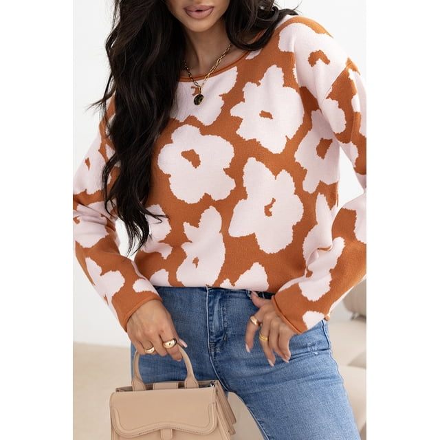 FOLUNSI Brown Floral Sweater: Cozy, Stylish, Essential