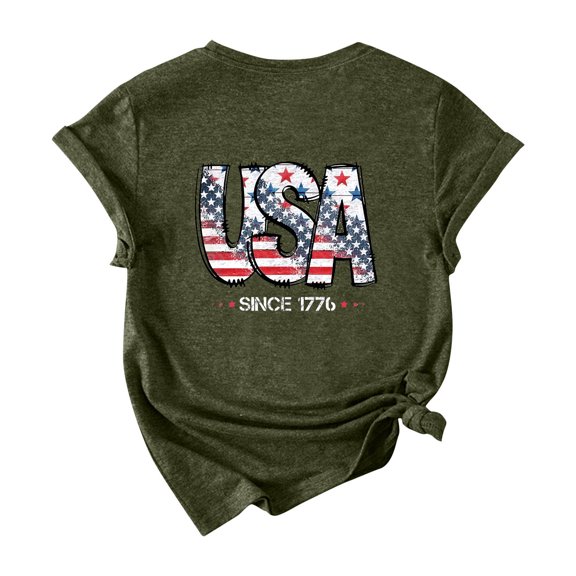 GERsome 4th of July T-Shirt American Flag Shirts for Women Short Sleeve Crewneck USA Print Patriotic Tops Stars and Stripes Tees S-2XL