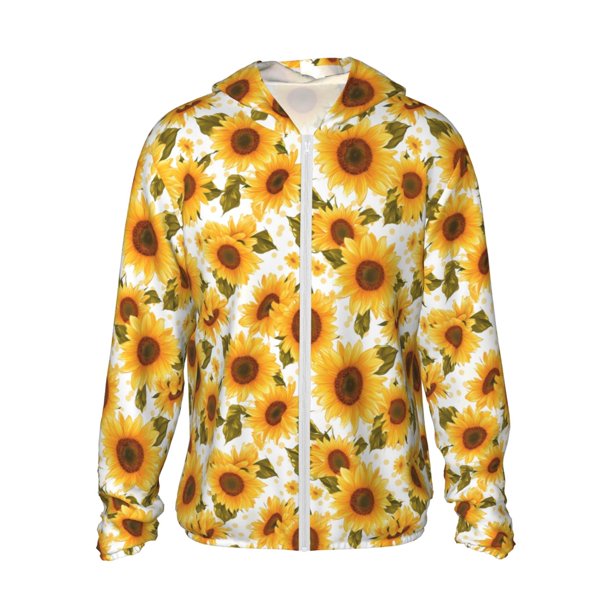 Balery Modern Elegant Sunflower Sudadera ligera de manga larga con capucha y protección solar UPF 50+ para hombre y mujer, ideal para pesca y running-XX-Large
