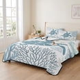 thumbnail image 2 of Full Quilt Set 78''x90'', Blue Turtle Coastal Lightweight Summer Bedspread Coverlet Set with 2 Pillow Shams, Summer Beach Nautical Coral Breathable All Season Quilt Bedding for Bedroom/Guest Room, 2 of 9