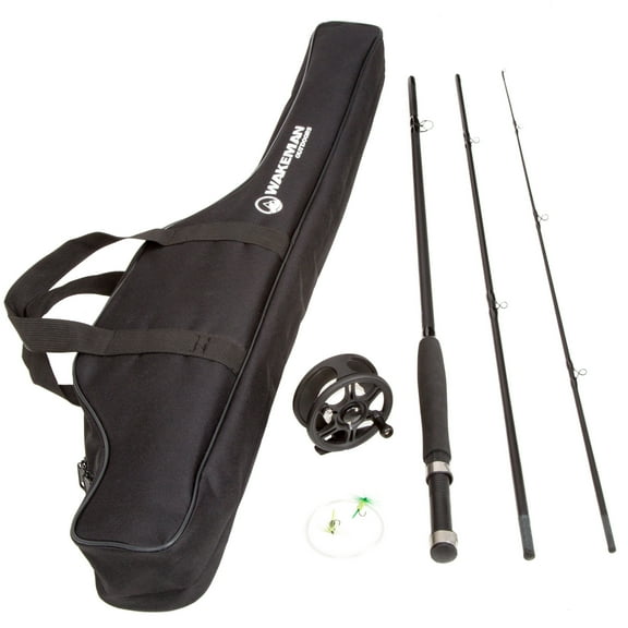 Wakeman Charter Series Fly Fishing Rod and Reel Combo with Accessories - Black