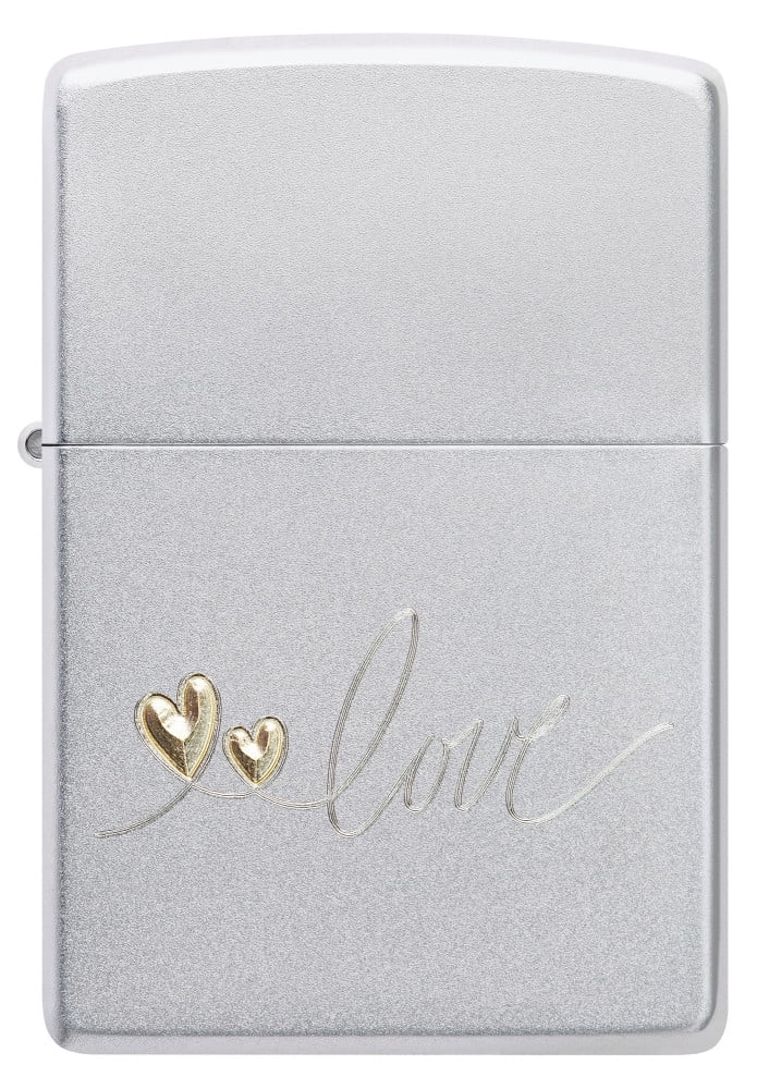 Zippo 48725 Love Design with Hearts Satin Chrome Windproof Lighter