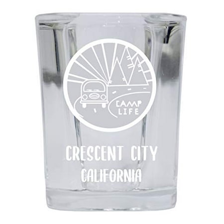 

Crescent City California Souvenir Laser Engraved 2 Ounce Square Base Liquor Shot Glass 4-Pack Camp Life Design