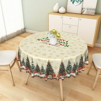 Nanqianyi Christmas & New Year Tablecloth 70 Inch Round, Winter XMAS Trees Snowflake Pattern Washable Table Cloth for Kitchen, Party, Dining