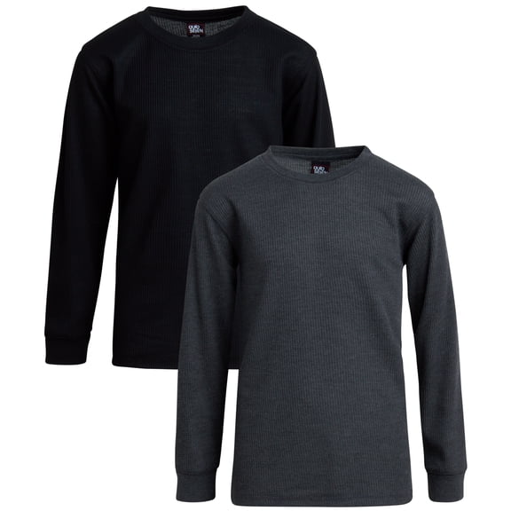 Quad Seven Boy's Thermal Top - 2 Pack Waffle Knit Crewneck Pullover Long Sleeve Shirts for Boys 8-18