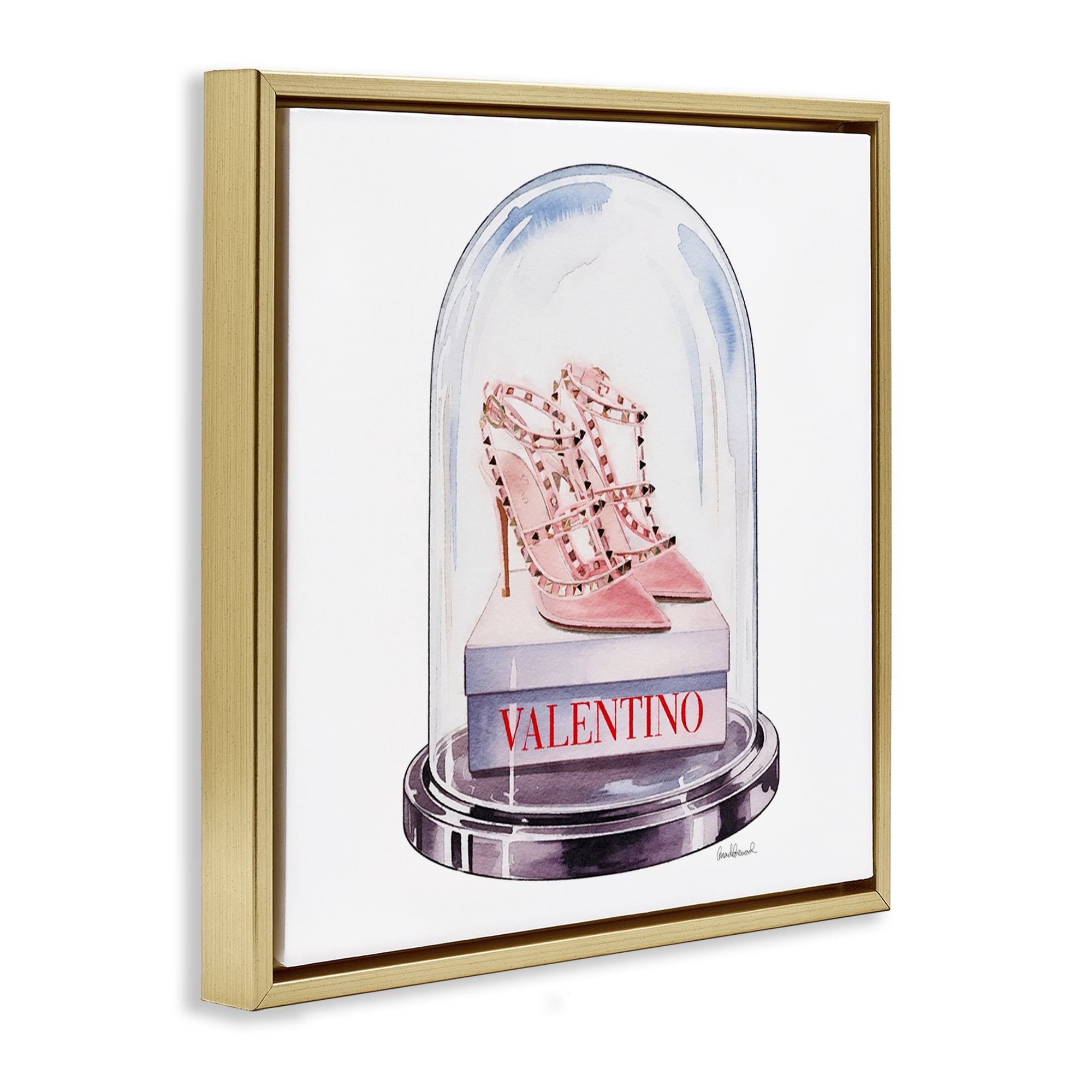 Stupell Industries Pink Heels in Bell Jar Gold Framed Floater Canvas Wall Art, design by Amanda Greenwood