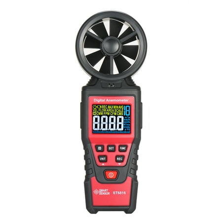 SMART SENSOR ST6816 Handheld Digital Anemometer Wind Speed Measurement Measurer Air Velocity Airflow Meter Gauge with LCD Backlight Measuring 0.40m/s~30.00m/s Maximum/Minimum/Average Value