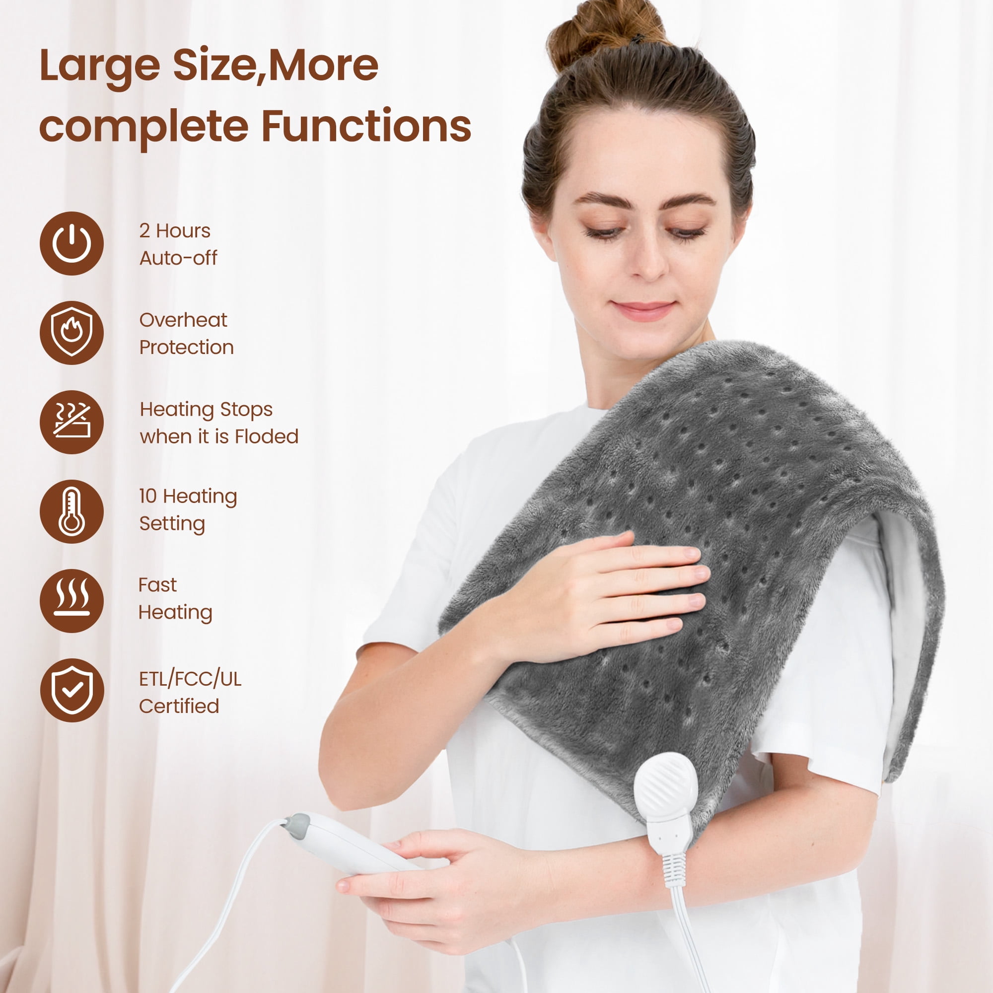RENPHO Heating Pad for Back Pain Relief & Period Cramps, Hsa Fsa Eligible, Heat Pad for Neck and Shoulder,12"x24", Mothers Day Birthday Gifts for Women Men, Gray