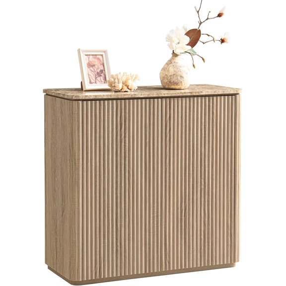 Sideboard Buffet Cabinet with Storage, Hvoonc 2 Doors 35'' Fluted Credenza Kitchen Cabinet Storage with Adjustable Shelves for Living Room, Entryway, Kitchen, Natural Oak