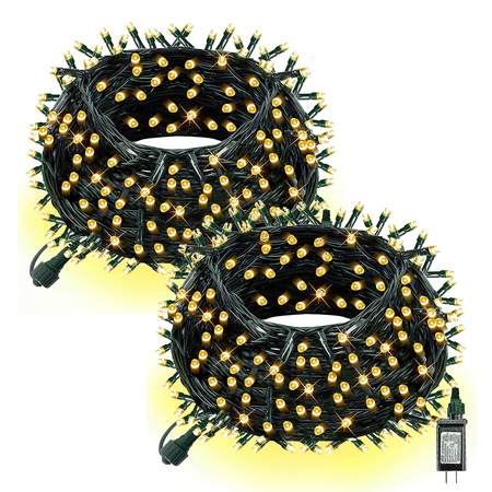 Dazzle Bright 600 LED Christmas String Lights, 200 FT Connectable Waterproof String Lights Green Wire with 8 Modes Warm White