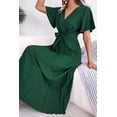 thumbnail image 3 of Women's Pleated Flutter Sleeve Belted Dress Midi Length Surplice Neckline Casual Minimalist Style 100% Acrylic Fabric, 3 of 8