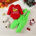 thumbnail image 2 of JIKNTTR Baby Girl Boy Christmas Outfits Letter Romper Jumpsuit Set Long Sleeve Green Furry Suspender Pants Overalls Xmas Clothes Christmas Outfit Set, 2 of 9