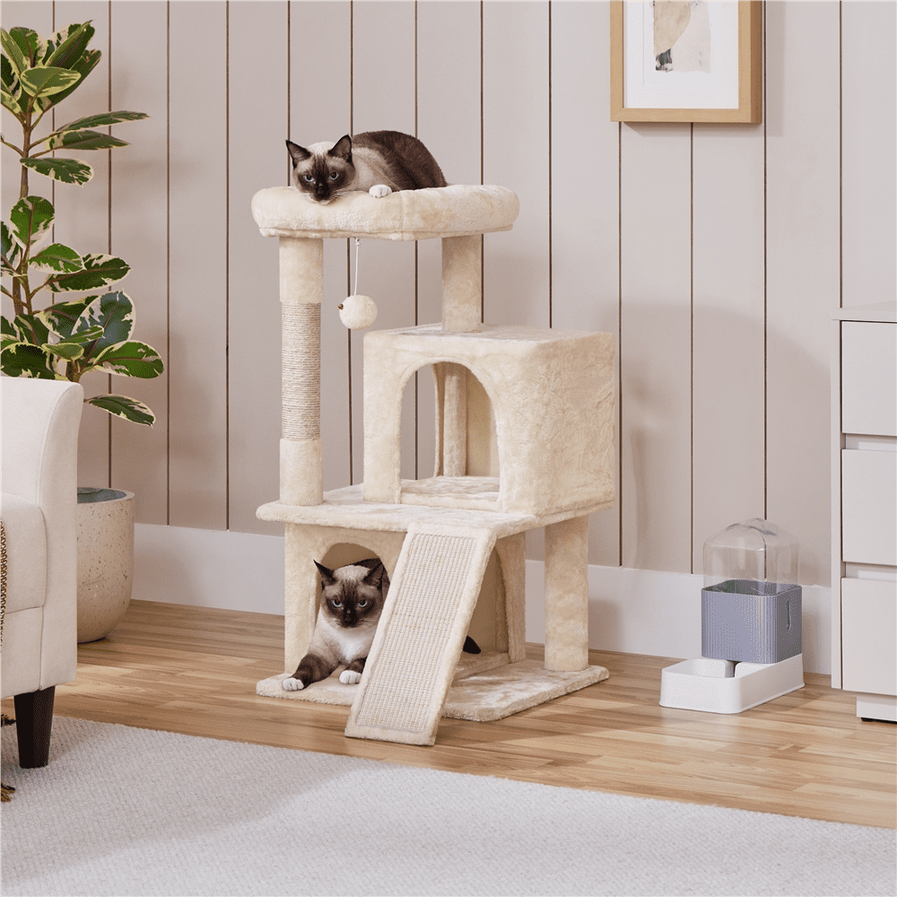 Alden Design 36" Cat Tree Tower with Condo and Scratching Post, Beige