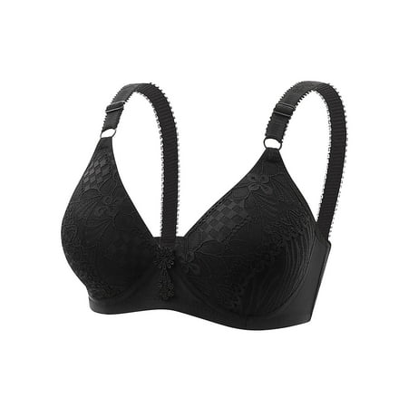 Mrasaso Deals Of The Day! Women Beach Fashion Women Nylon Bras Women s Large Size Print Breathable Wireless Bra Comfortable & Supportive for All-Day Wear(1pc Bra) Black|S