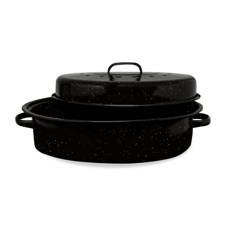 Millvado - Granite, Medium Oval Roaster with Lid, Black, 16" x 10.6" x 6", 12lb
