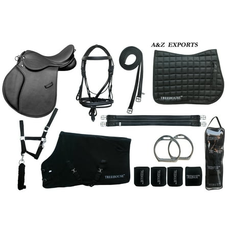 Horse English Leather  Pony 10 Piece Riding Saddle Gift Set Black