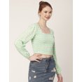 thumbnail image 3 of Moomaya Women'S Printed Square Neck Crop Top, Long Sleeves Smocked Summer Top, 3 of 8