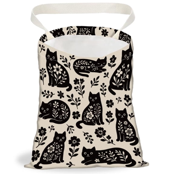Cat Car Trash Bag Floral Leaves Hanging Garbage Bag with Snap Buttons Car Back Seat Trash Storage Portable Dustbin Vehicle Trash
