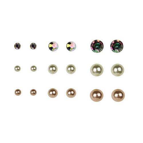 Multi-Color Pearl Earrings, 9 Pack
