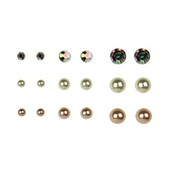 Multi-Color Pearl Earrings, 9 Pack