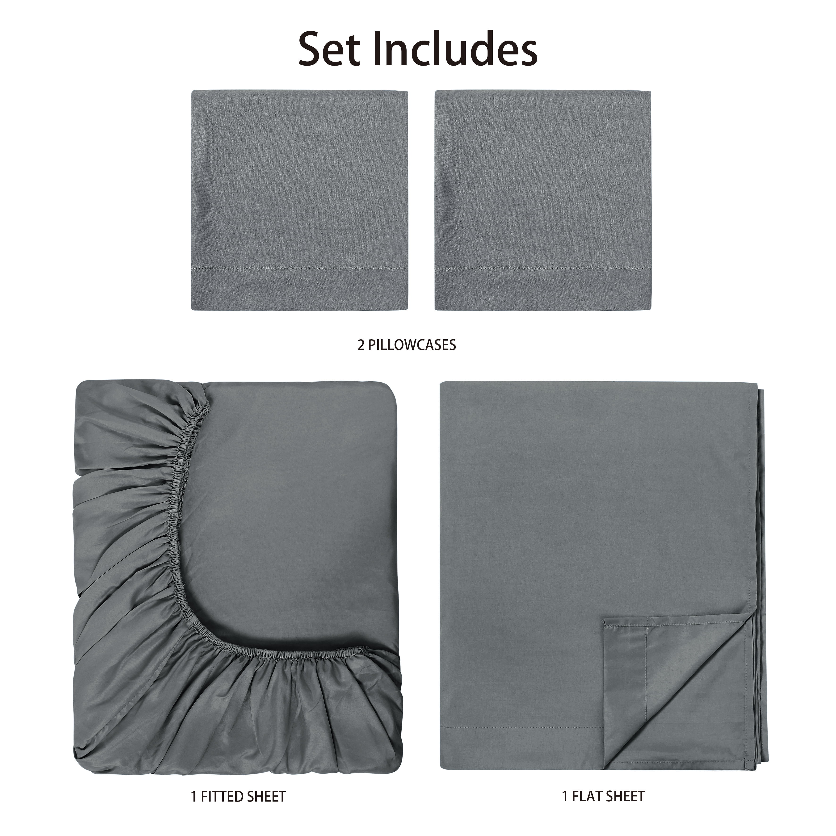 Mainstays Basic Value Microfiber Bed Sheet Set, Soothing Grey, King, 4 Piece