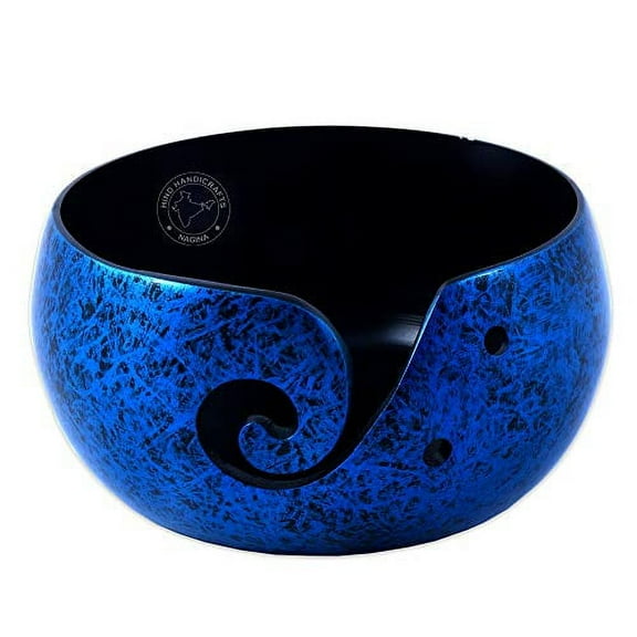 Hind Handicrafts Premium Solid Handmade Crafted Metallic Finish - Aluminium Portable Yarn Storage Bowl - Holder for Knitting Crochet Hook Accessories (6" x 6" x 3", Neon Blue)