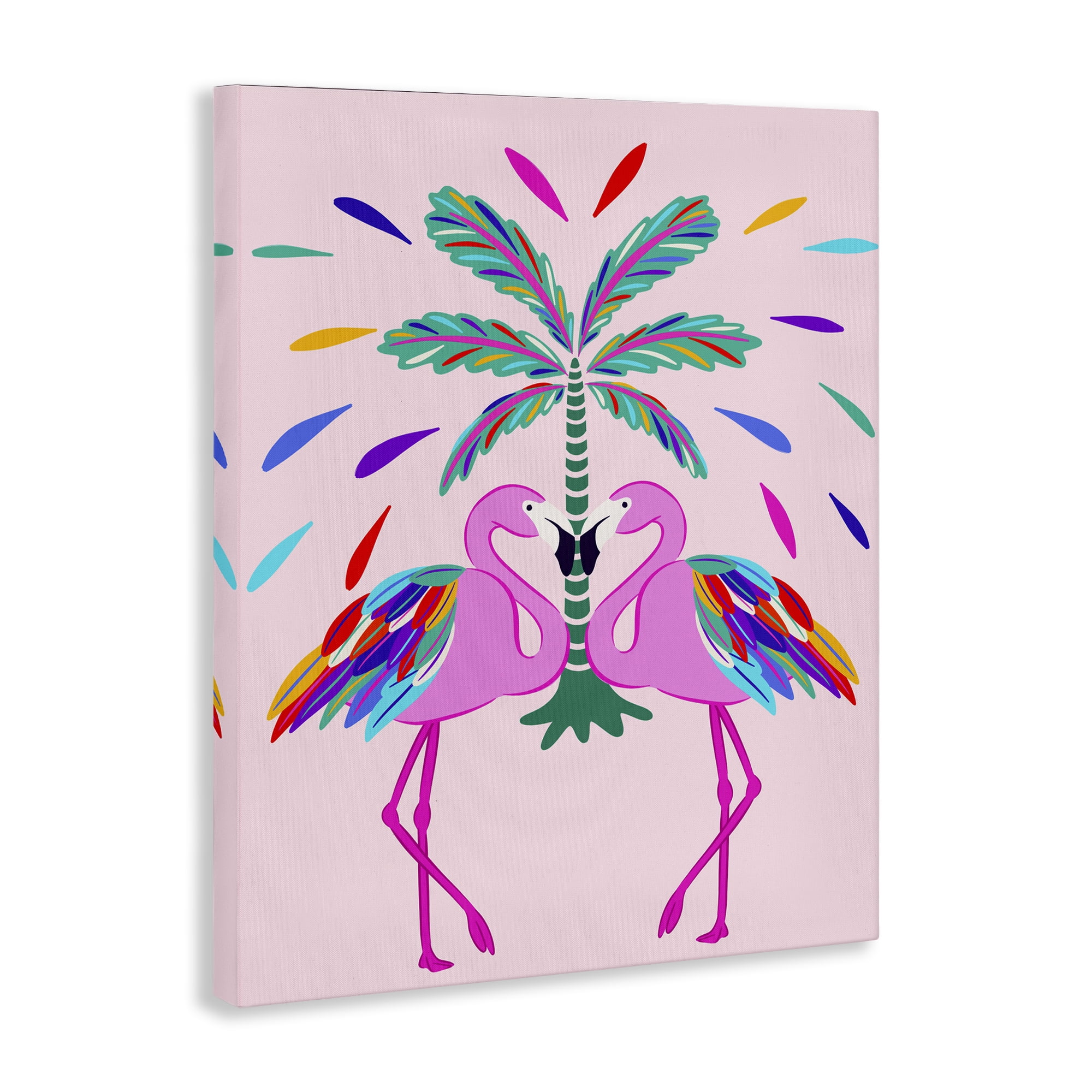 Stupell Industries Mirrored Flamingos Flair Animals Painting Wrapped Canvas Art Print Wall Art, 24 x 30