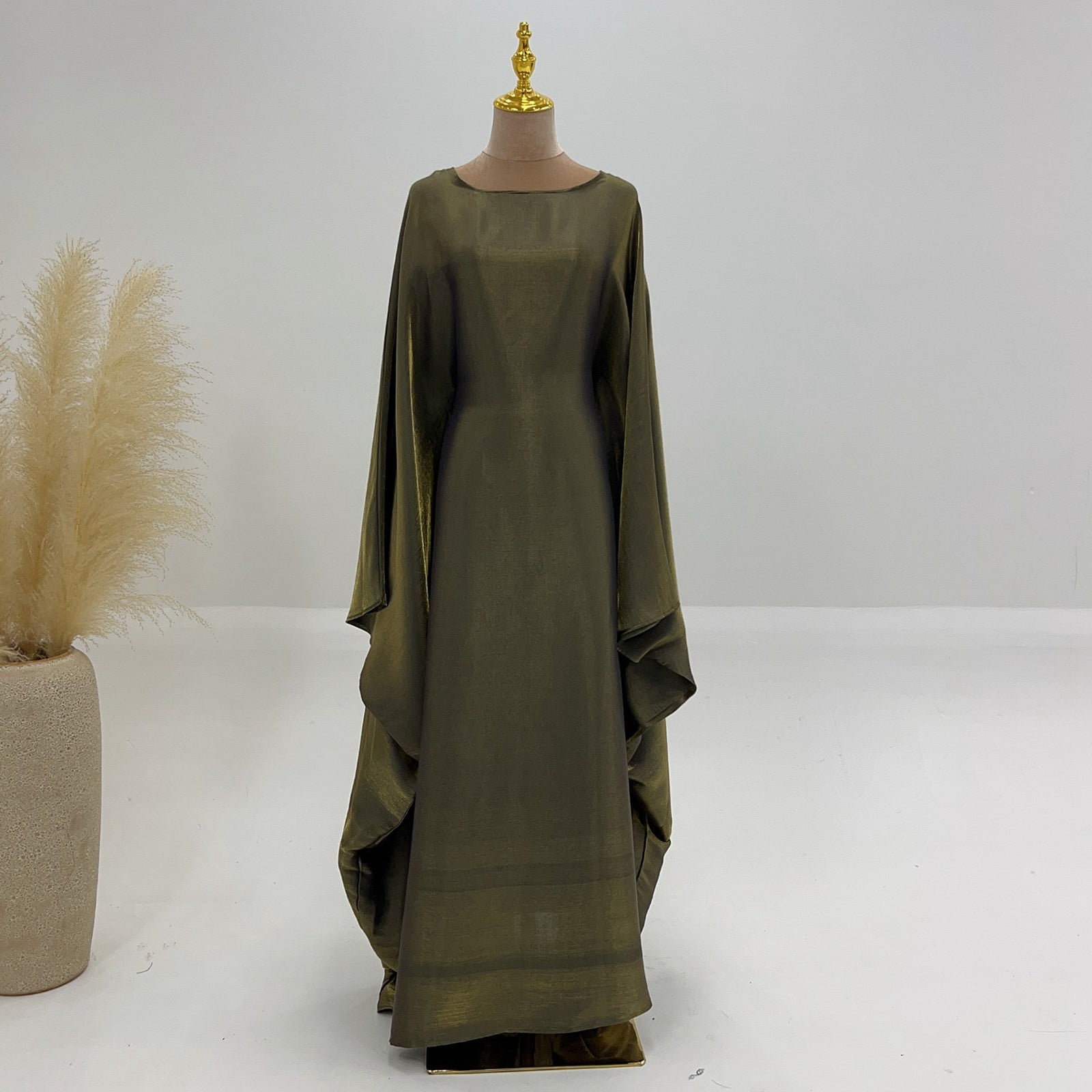 XIAOCHA Women's Cape Sleeve Gown Fitted Draped Boat Neck Maxi Dress Silky Solid Color Evening Dresses
