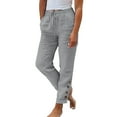 thumbnail image 2 of Women Linen Pants Summer Casual Drawstring Elastic Waist Pants Lightweight Capris Beachwear,Linen Pants with Pockets Side Button High Waist Comfy Gauze Pants Loose Trousers Ankle Cropped Pants S, 2 of 5