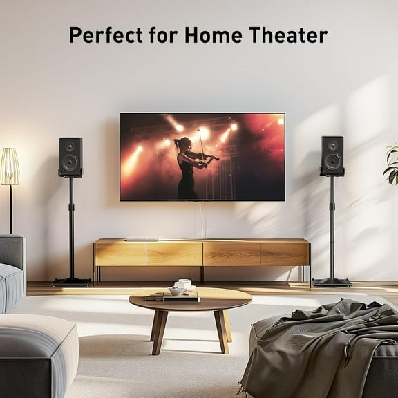 Universal Speaker Stands - Height Adjustable from 33.3" to 45.1", Supports Satellite and Bookshelf Speakers up to 11 lbs, Pair, Black