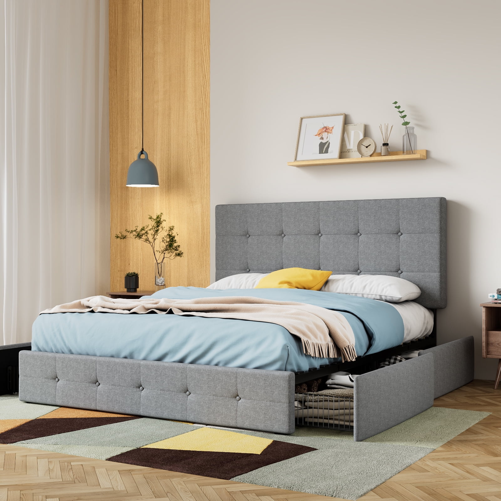 Buy SHA CERLLIN Upholstered Queen Size Platform Bed Frame with 4