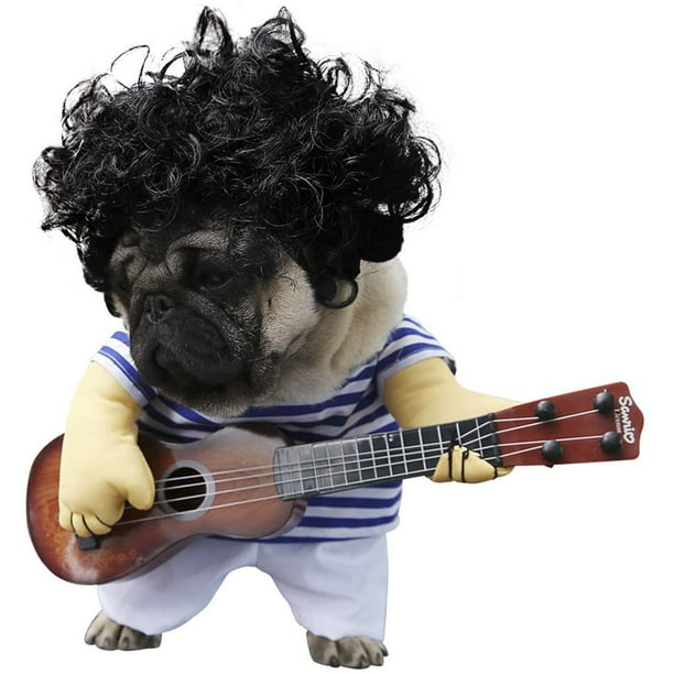 ATTOE animal de compagnie guitare Costume chien Costumes guitariste joueur  Ourfits pour Halloween noël Cosplay fête drôle chat vêtements 
