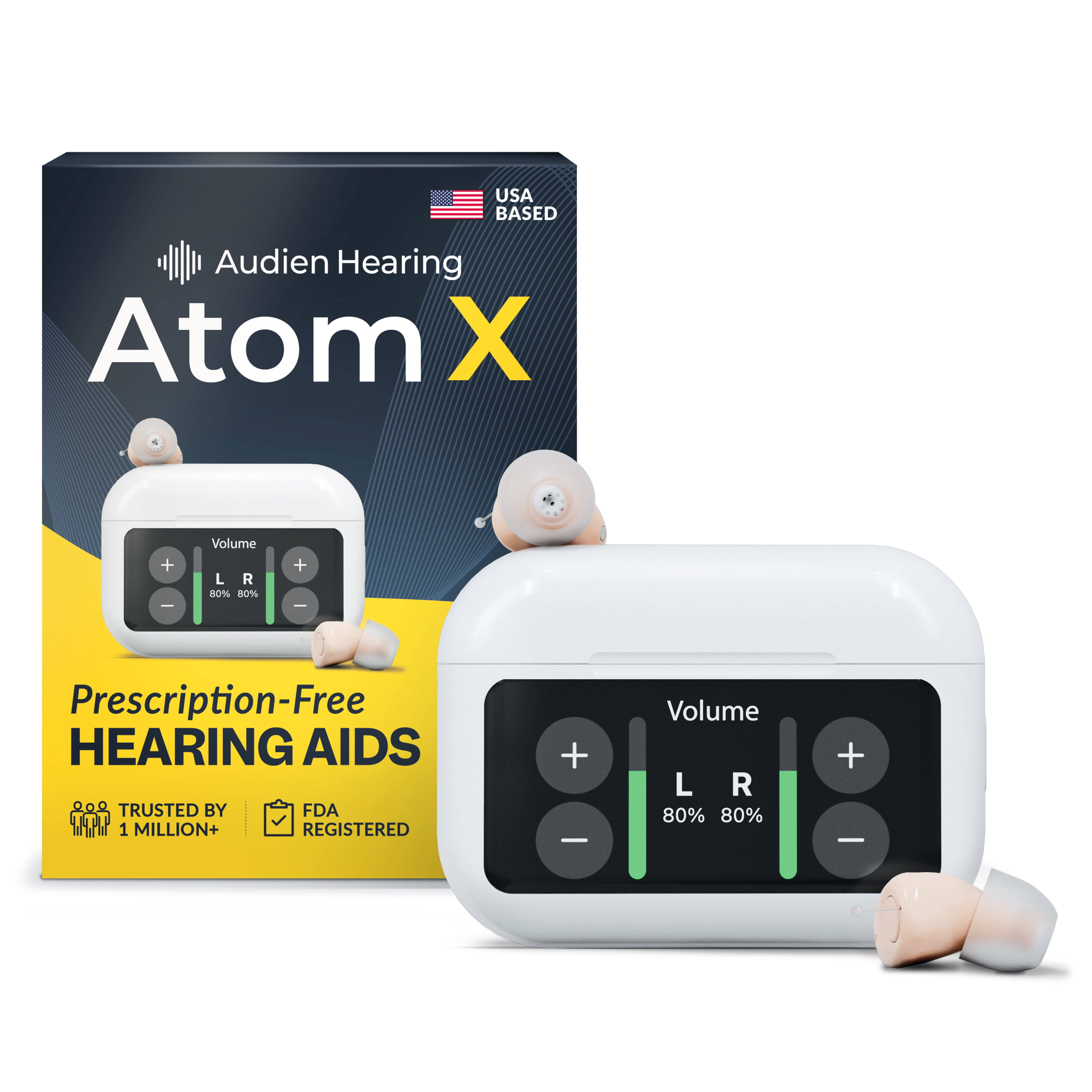 Free Shipping! Audien Hearing Atom One Rechargeable OTC In-the-Ear