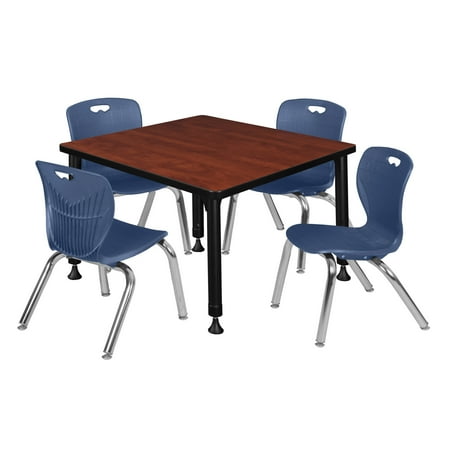 UPC: 0192357038048 | Regency Kee 30 in. Cherry Square Height Adjustable Classroom Table & 12 in. Navy Blue 4 Andy Stack Chairs