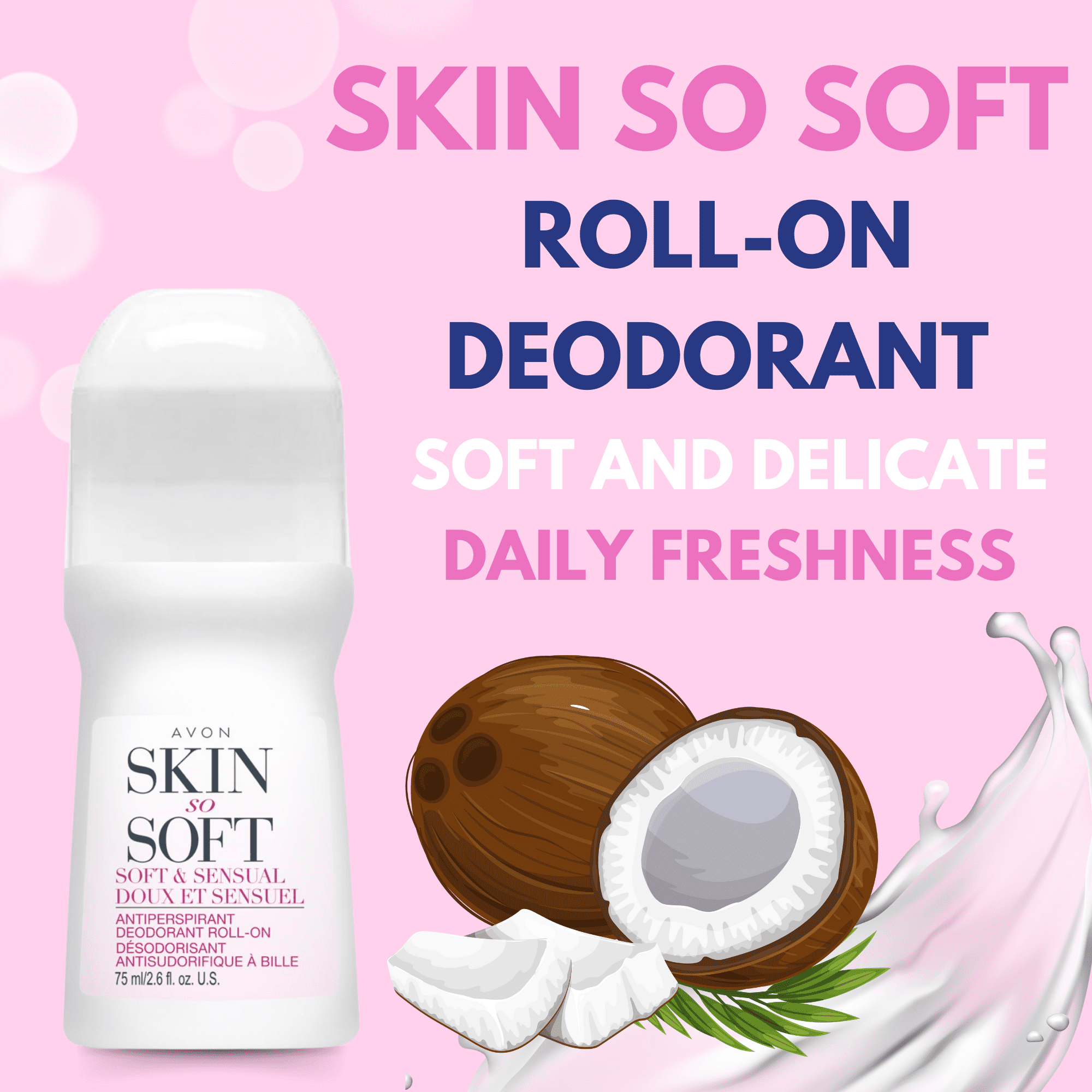 Avon Skin So Soft Roll-On Antiperspirant Deodorant, 2.6 fl oz (20-Pack)