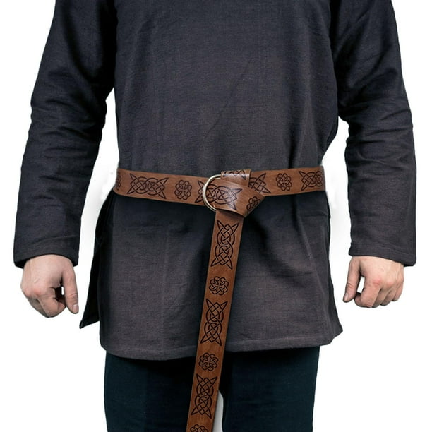 Cinturón Medieval De Cuero Estilo Vikingo | Largo 190 Cm, Ancho 3.7 Cm, Con Anilla De Acero - Para LARP Y Cosplay