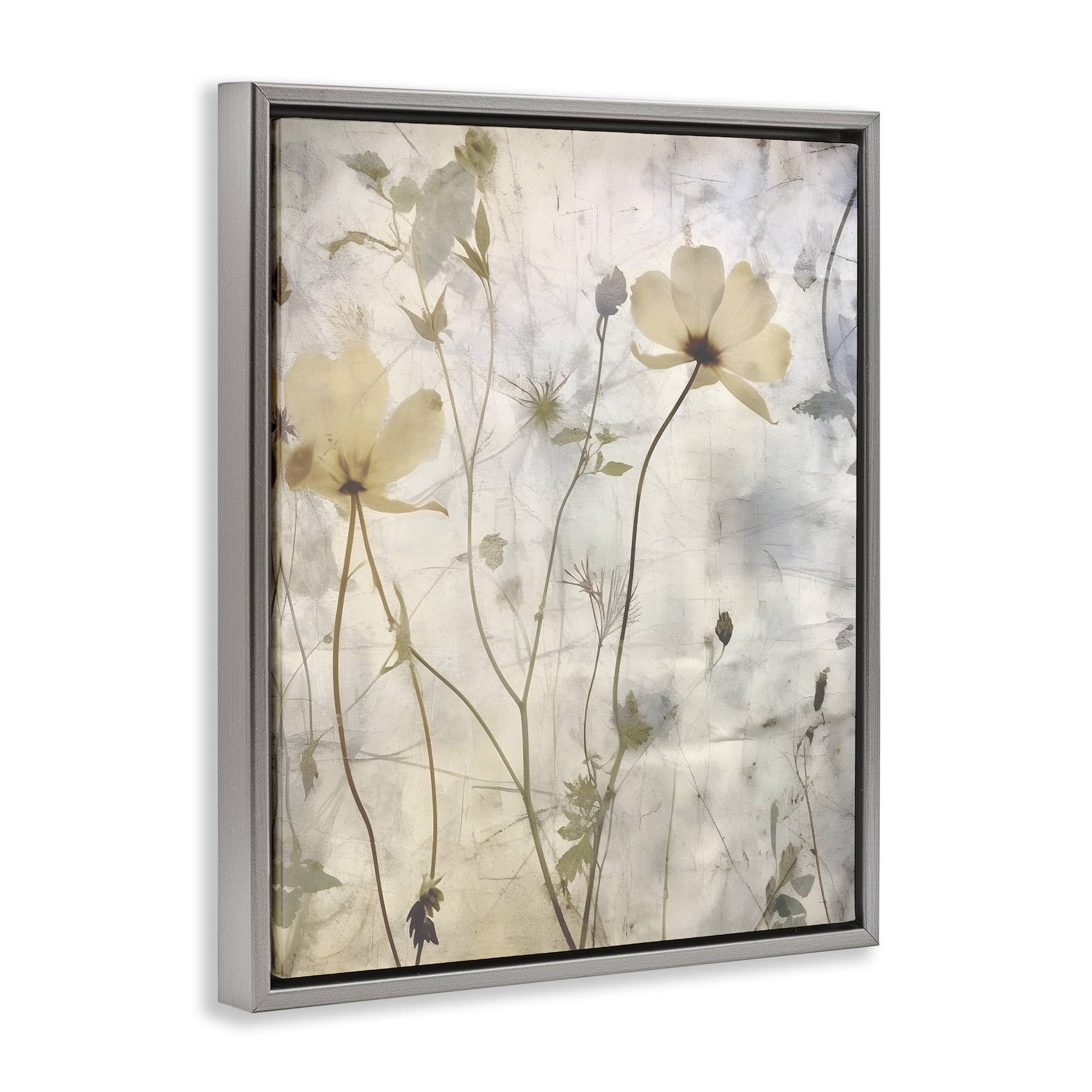 Stupell Industries Soft Neutral Botanicals Plants & Flowers Painting Gray Floater Framed Canvas Art Print Wall Art, 17 x 21
