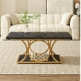 thumbnail image 3 of Fnova 47.24" Rectangular Coffee Table, Modern 2-Tier Imitation Marble Wood Coffee Tables with Storage Shelf for Living Room, Geometric Metal Legs, Easy Assembly, 3 of 10